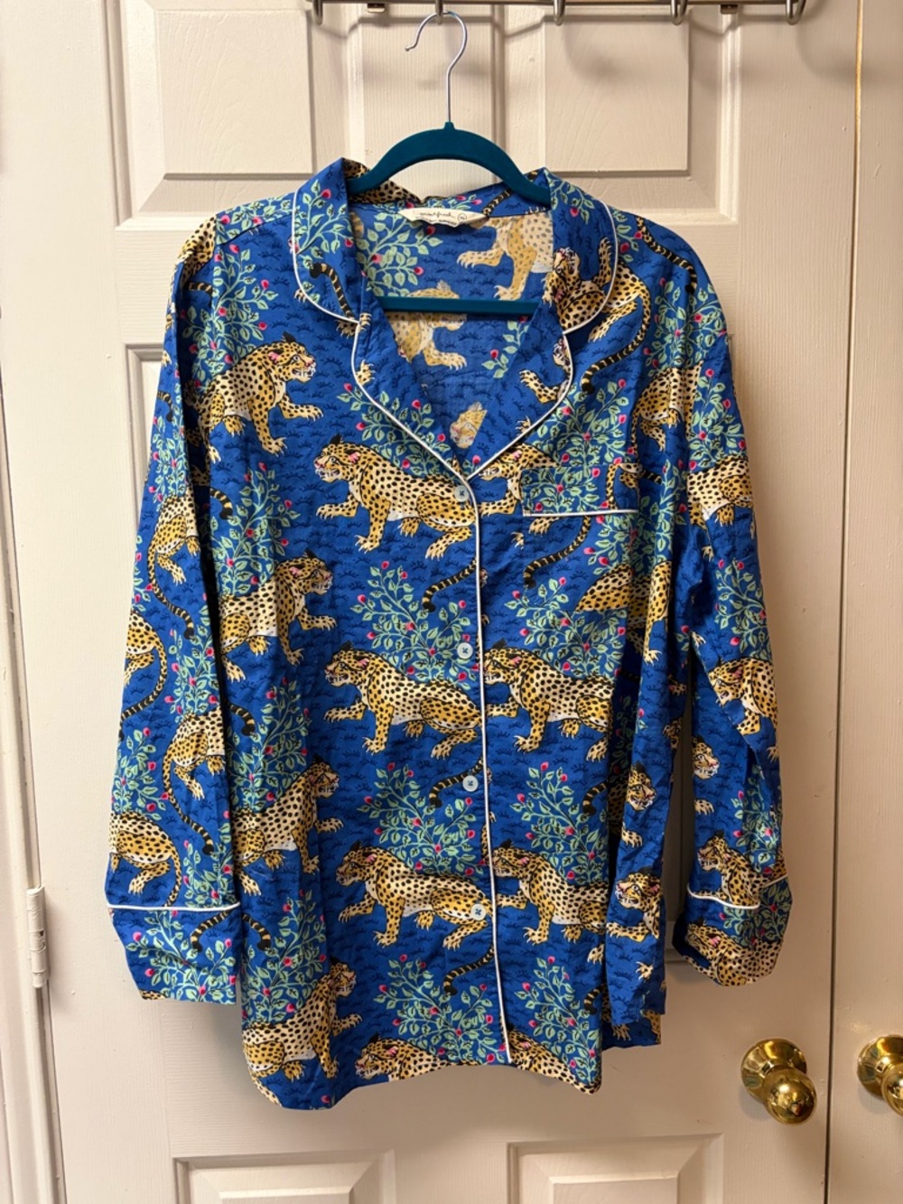 Printfresh Blue Leopard Print Button-Front Kids Pajama Top